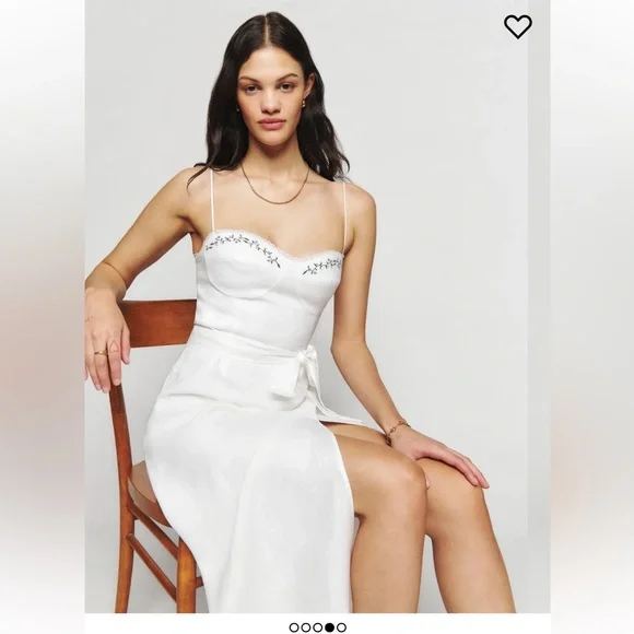 NWT REFORMATION Kieryn White Linen Floral Midi Sun Wedding Dress Retails $298 - Picture 4 of 7